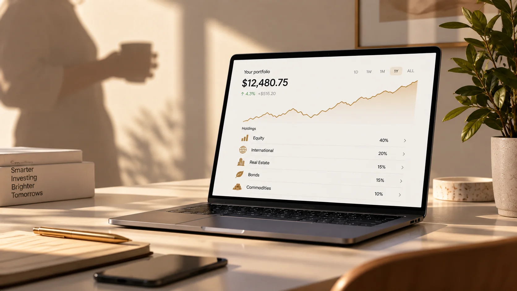 Person reviewing ETF portfolio on laptop