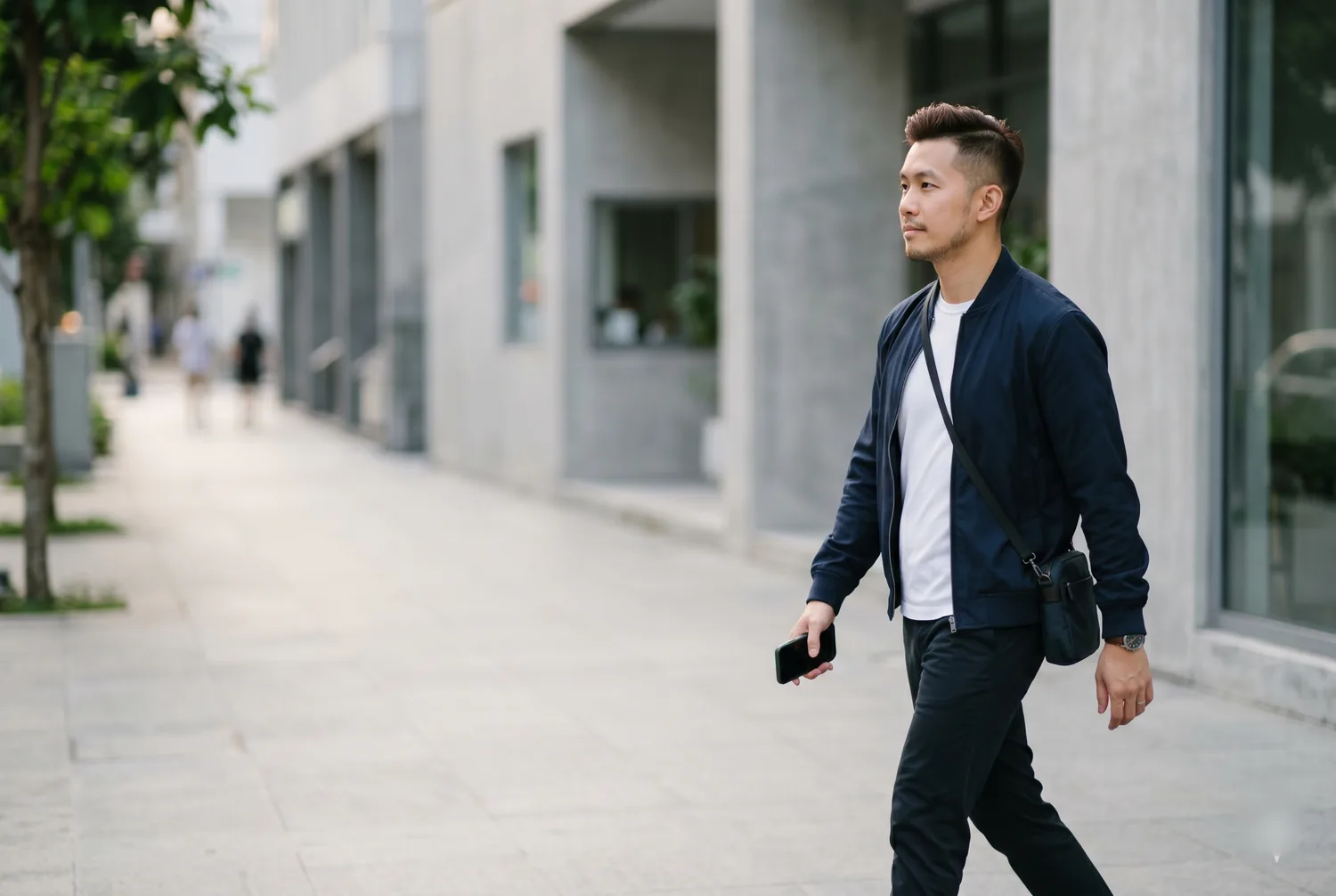 A PureFi customer walking through the city